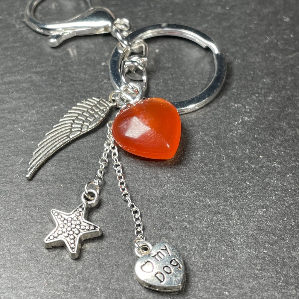 Carnelian Heart Keychain With Angel’s Wing Charm - Picture 6 of 12